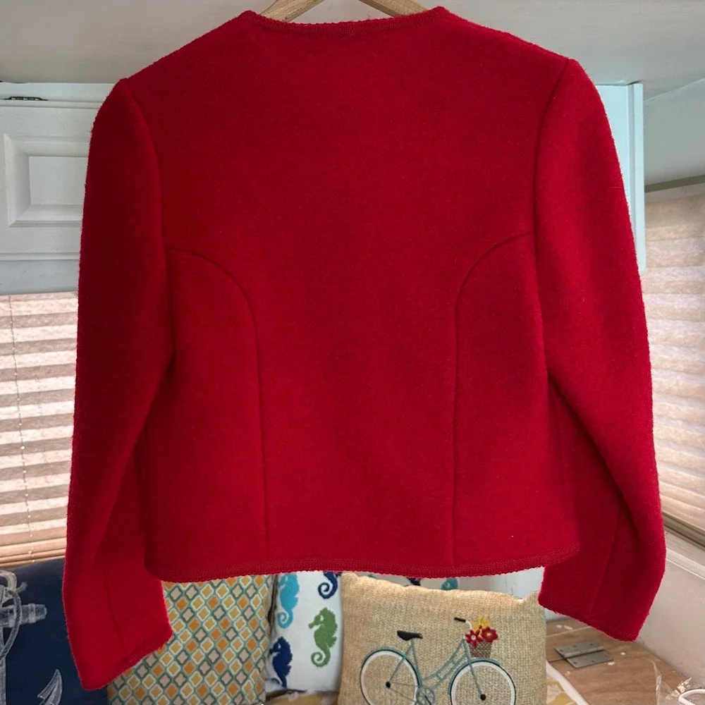 Vintage Charter Club Red Boiled Wool Cardigan Jacket Sz 12 Silver Floral Buttons